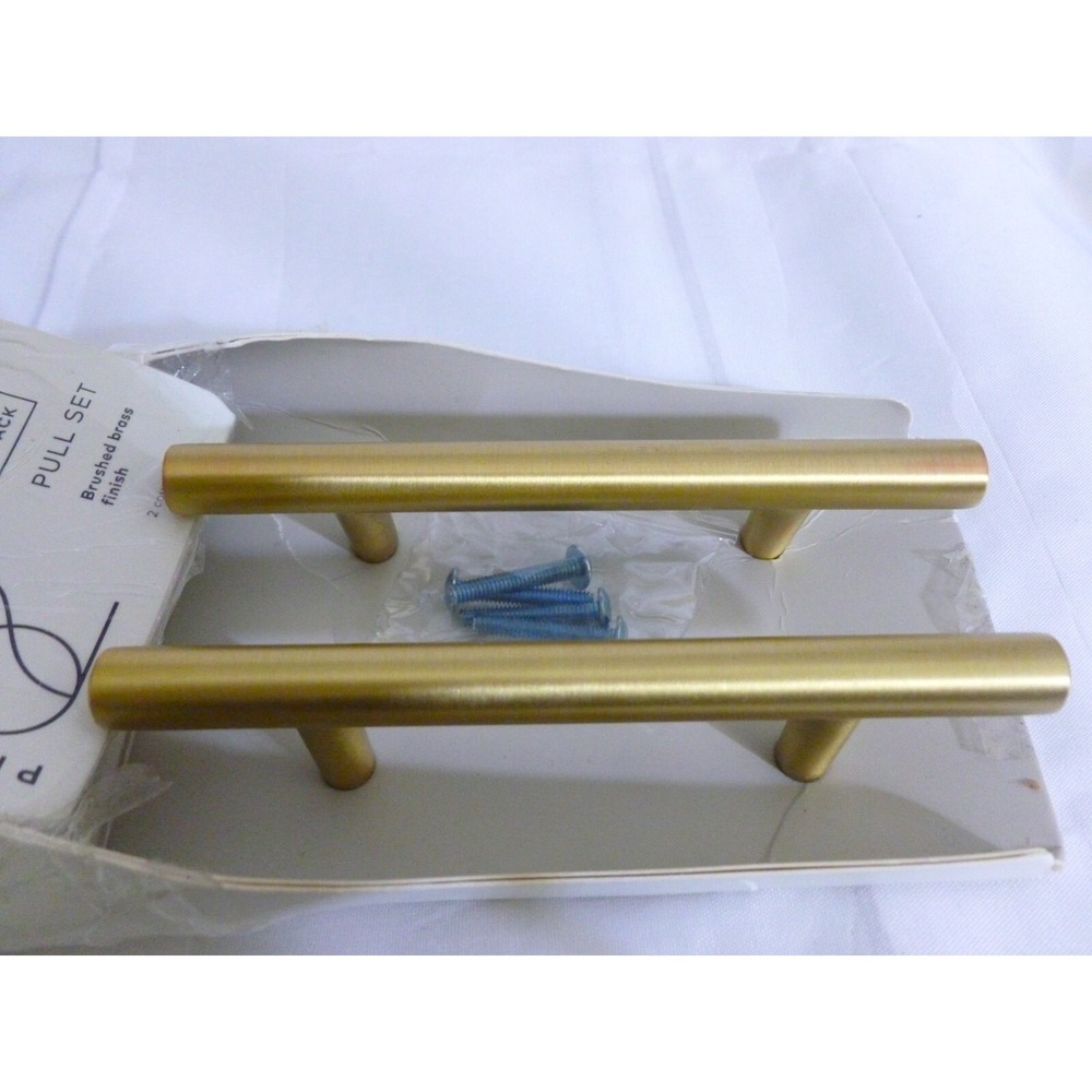 2 PROJECT 62 Brushed Brass Finish Pull Handles 5 3/8" ~New Unused~ Read Listing